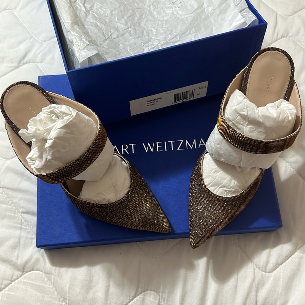 STUART WEITZMAN
Womens Bronze Nighttime Brown Ankle Strap Metallic Glitter